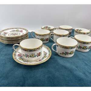 Coalport Ming Rose Floral Bone China Tea Cups Saucers England Gold Trim Set 8